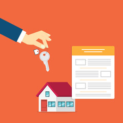 House contract . Buy or rent . Real estate document, mortgage documents. Vector illustration	
