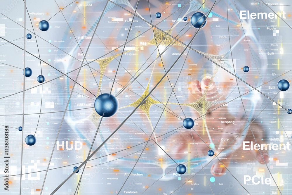Aufkleber Global network. Blockchain. 3D illustration. Neural networks and artificial intelligence. Abstract