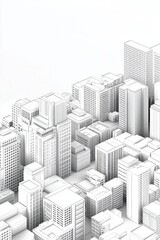 3D rendering of city with buildings, streets and small blocks on the ground