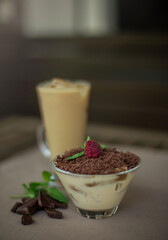 dessert against a carafe of lemonade on a summer table outside