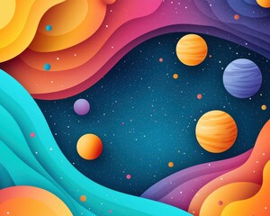 Naklejka premium A colorful space background with a rainbow of planets and stars