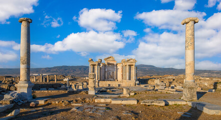 Fototapeta premium Ruins of the ancient city Laodicea on the Lycus and the Traian Nymphaeum in Denizli, Turkey