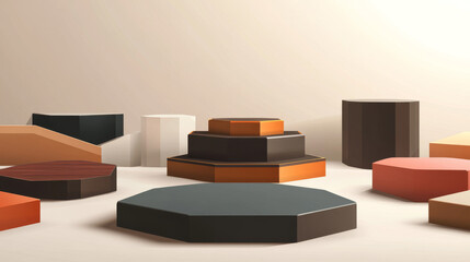 Pedestals or podium, abstract geometric empty museum stages, exhibit displays for award ceremony or product presentation. Gallery platform, geometric blank product stands, Realistic 3d vector set