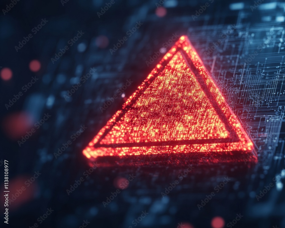 Aufkleber Glowing Red Warning Icon on Digital Interface Symbol of Cybersecurity Alert