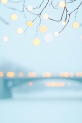 Serene Urban Winter Foggy Riverbank and Bridges with Muted City Lights