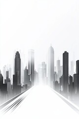 Fototapeta premium White background, simple vector illustration of a cityscape with buildings and roads, in grayscale with sharp lines, featuring white space 