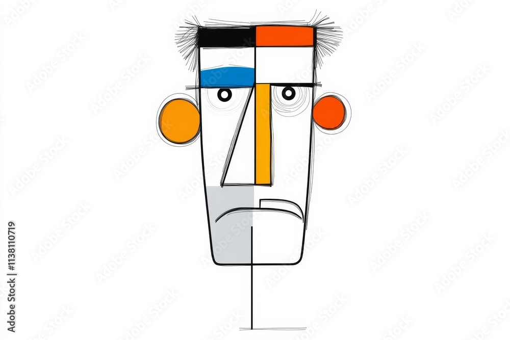 Aufkleber A flat design of a face with geometric features, using bold colors and simple lines to convey expression