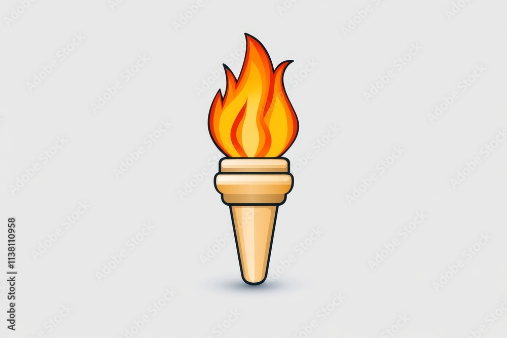 Poster A flat icon design of a torch with a flickering flame, set against a neutral background