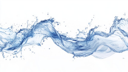 Water splashes, blue liquid waves with swirls and drops. Vector realistic set of flowing and falling clear pure aqua, fluid splashing isolated on transparent background
