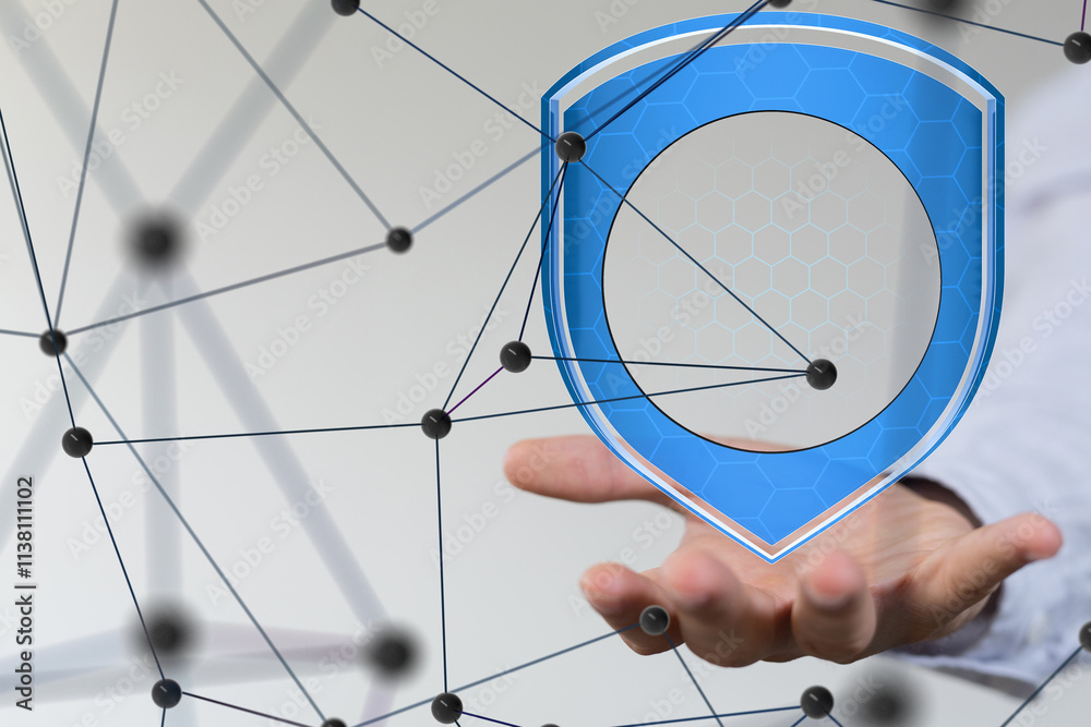 Poster Information technology protected with firewall, secure access and encryption against cyber