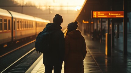 Obraz premium Emotional Comforting Scene at Train Station with Crying Woman