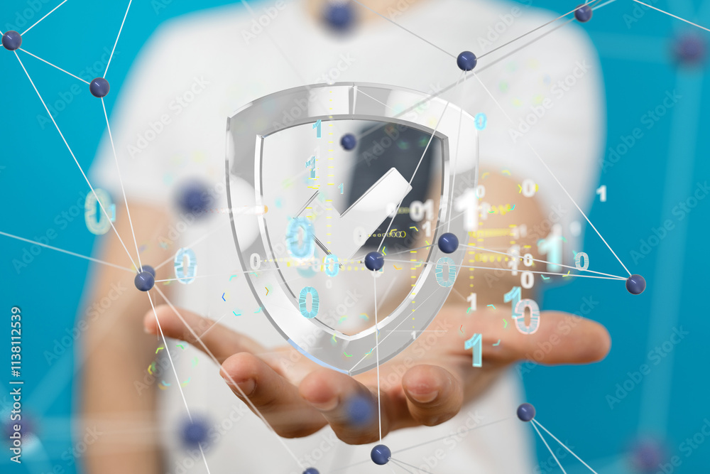 Poster cybersecurity and information or network protection. future technology web