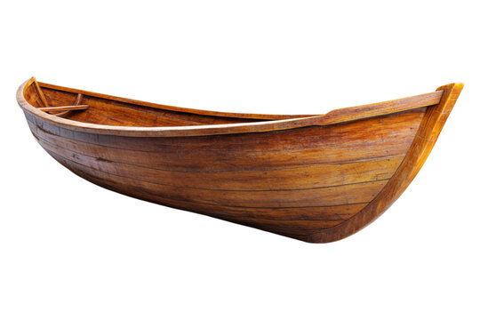 A traditional wooden boat isolated on a transparent background, ideal for nautical-themed projects, maritime designs, or showcasing classic wooden craftsmanship.
