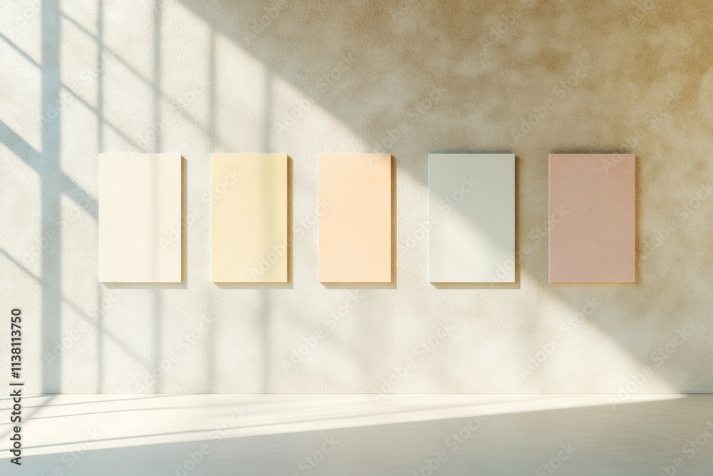Aufkleber minimalist gallery with abstract paintings in soft light highlighting surreal tones