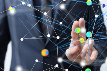Global network. Blockchain. 3D illustration. Neural networks and artificial intelligence. Abstract