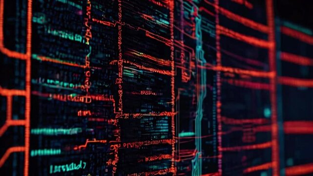 Close-up of a digital screen showing a smart contract code on a blockchain network, neon lines symbolizing connectivity, 4k High-Quality Wallpaper Background Animation Video