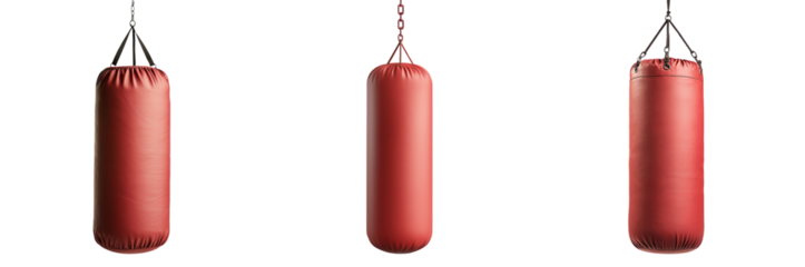 Red punching bags for fitness training. transparent background