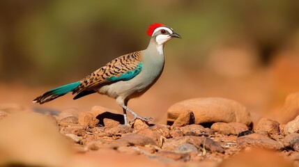 Colorful Bird Walking on Rocky Ground in Natural Habitat