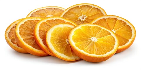Fototapeta premium Sun-kissed organic orange slices, vibrant and juicy, perfectly isolated against a crisp white background.
