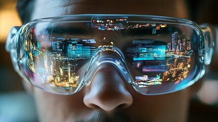 Closeup of a high-tech device showing augmented reality data 