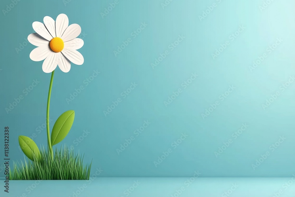 Poster a stylized flat design of a daisy, drawn with simple geometric shapes and muted colors, emphasizing 