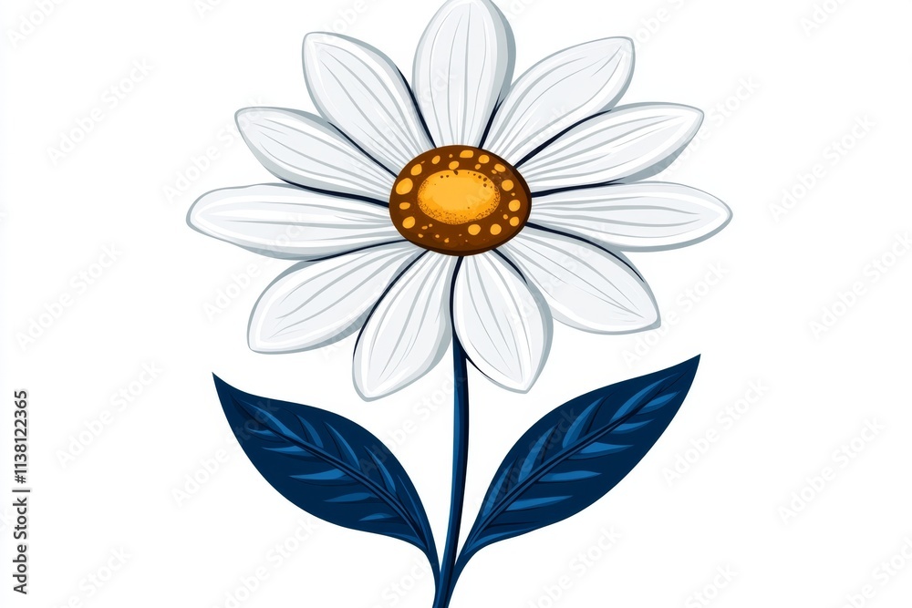 Poster a stylized flat design of a daisy, drawn with simple geometric shapes and muted colors, emphasizing 