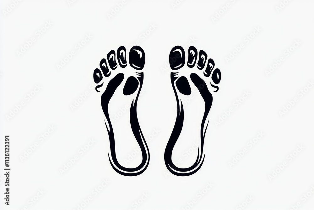 Poster A stylized icon of a pair of footprints, drawn in simple black and white with subtle gradient effects for a modern look
