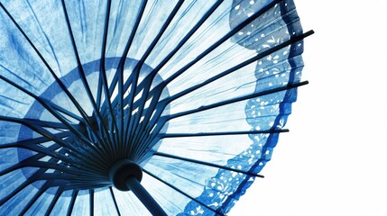 Beautiful Asian Craft: Blue Fan Isolated on White Background