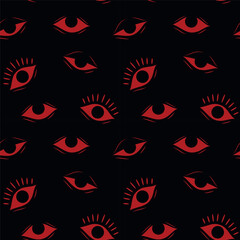 Seamless vector pattern with scary eyes in red and black color