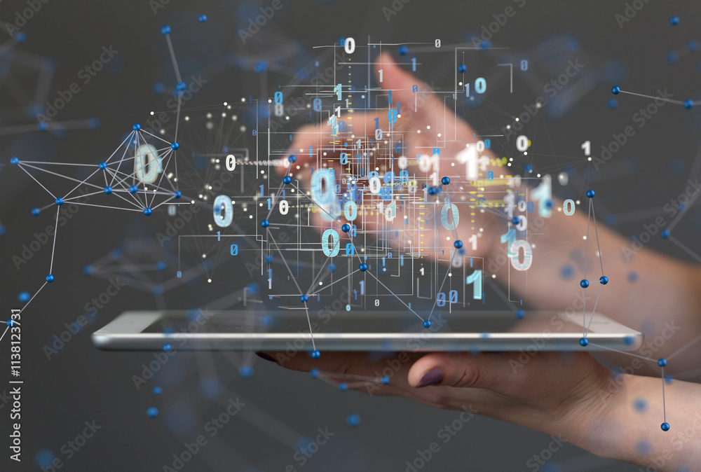 Poster Technology background. Big data concept. Binary