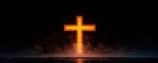Obraz premium glowing cross illuminated in darkness, symbolizing faith and hope