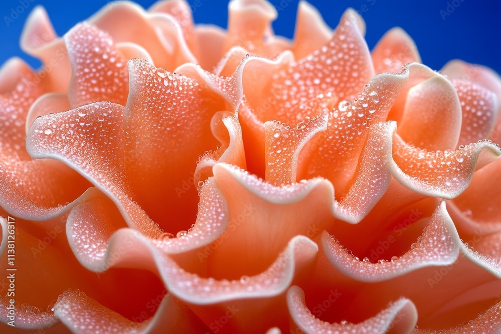 Poster an ultra-detailed close-up of a rose petal covered in tiny dew droplets, with every vein and texture