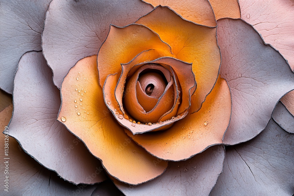 Poster an ultra-detailed close-up of a rose petal covered in tiny dew droplets, with every vein and texture