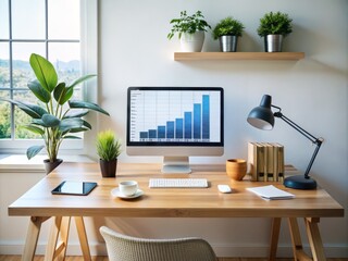 Fototapeta premium Stunning Office Desk Setup Photography: Minimalist Workspace, Productivity, Modern Office, Clean Desk 