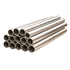 Stack of metallic pipes for construction use. transparent background
