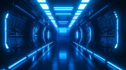 Fototapeta premium abstract futuristic background of blue glowing technology sci fi frame, hud ui, lower third button bar