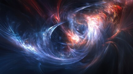 Naklejka premium Abstract Digital Artwork Featuring Swirling Blue and Red Light Patterns with Cosmic Energy, Vivid Textures, and Flowing Lines on a Dark Background