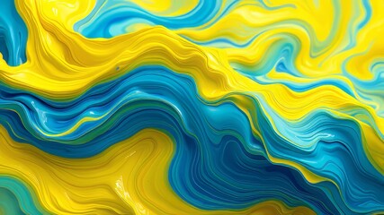 Fototapeta premium Abstract Yellow Blue Waves Fluid Art, Dynamic Texture, Bright Colors, High Resolution