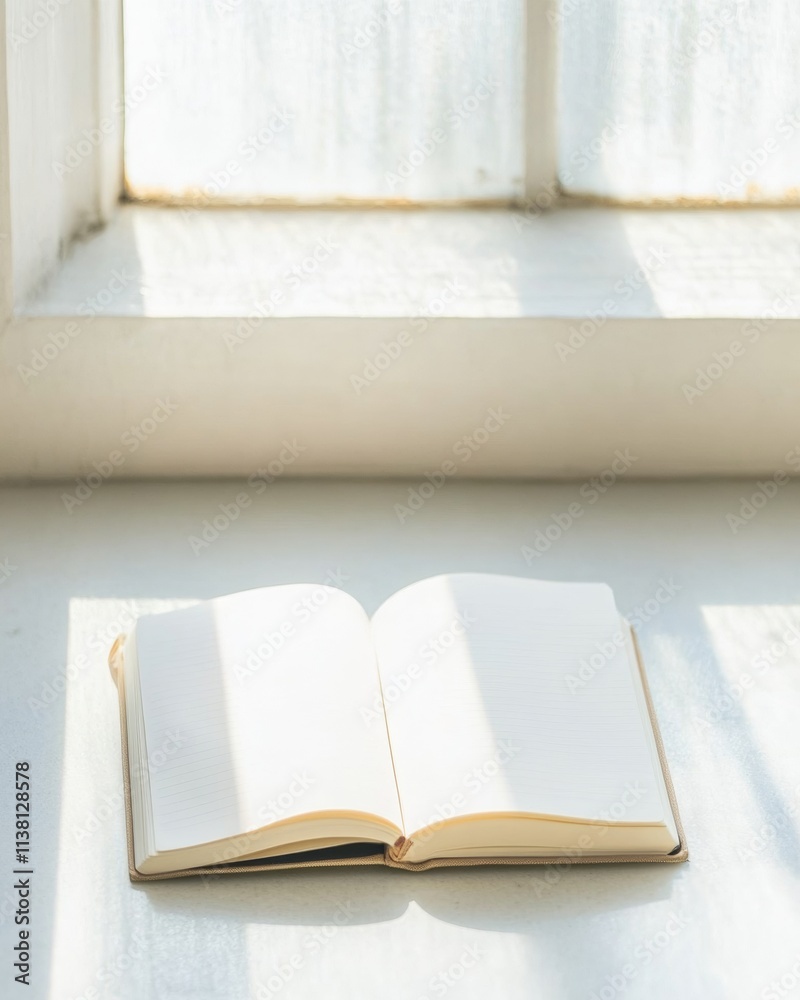 Aufkleber open notebook in warm natural light on minimalist table