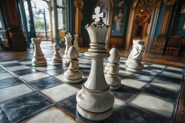 A giant chessboard set up in a giant area