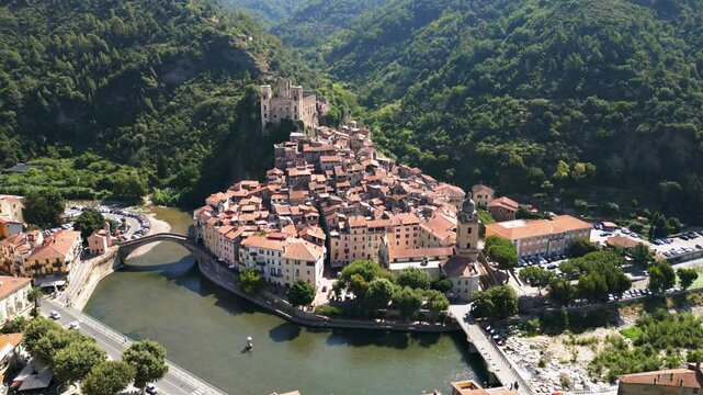 Aerial video of Dolceacqua in Italy