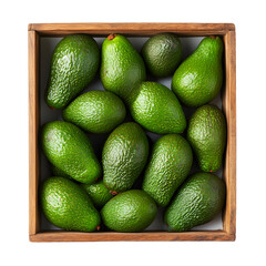 A Wooden Crate Filled with Ripe Green Avocados