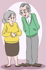 Vector illustration of a beautiful old couple. 