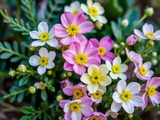 Colorful spring flowers scattered on a rustic paper background, beauty, fresh, background