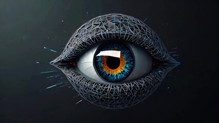 Low Poly wireframe technology eye. Futuristic concept. Vector eye mesh spheres from flying debris. Thin line concept, 4k High-Quality Wallpaper Background Animation Video - Powered by Adobe