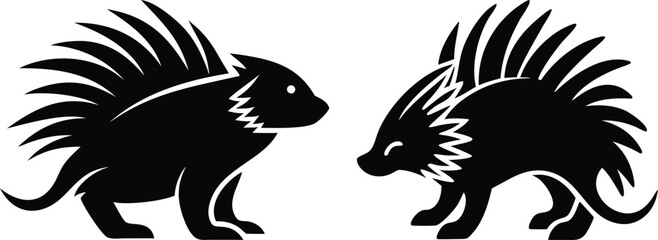 Porcupine icon and logo silhouette set vector art and using black color illustration design
