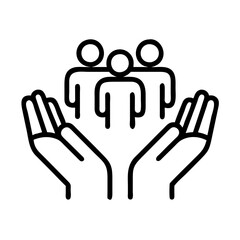 community support hands icon, small business line art, business icon - simple black line art icon of community support hands, for small business celebrations. business vector art.