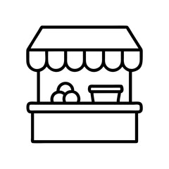 local market stall icon, small business line art, business icon - simple black line art icon of local market stall, for small business celebrations. business vector art.