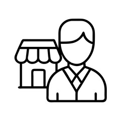 small business owner icon, small business line art, business icon - simple black line art icon of small business owner, for small business celebrations. business vector art.