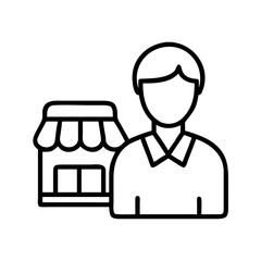 small business owner icon, small business line art, business icon - simple black line art icon of small business owner, for small business celebrations. business vector art.